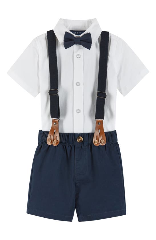 Andy & Evan Button-up Shirt, Suspenders, Shorts & Bow Tie Set In White