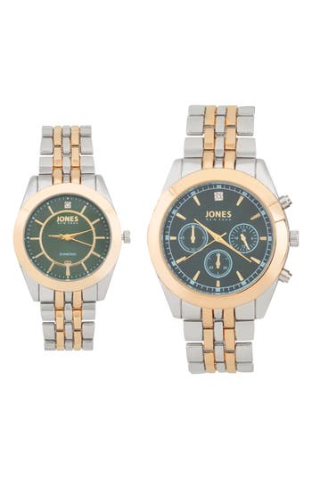 Shop Jones New York Two-piece Diamond Accent Bracelet Watch His & Hers Set In Silver/gold