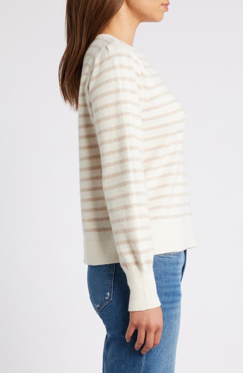 Shop Caslonr Caslon(r) Puff Sleeve Cotton Blend Crewneck Sweater In Ivory- Tan Heather Stripe