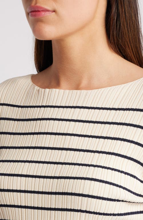 Shop French Connection Stripe Rib Top In Cream Black