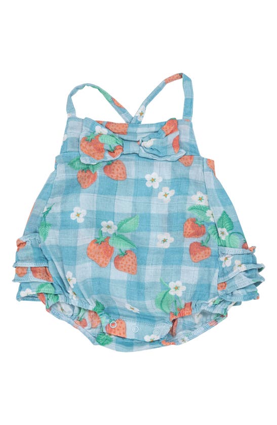 Angel Dear Babies' Strawberry Gingham Ruffle Romper In Blue Multi