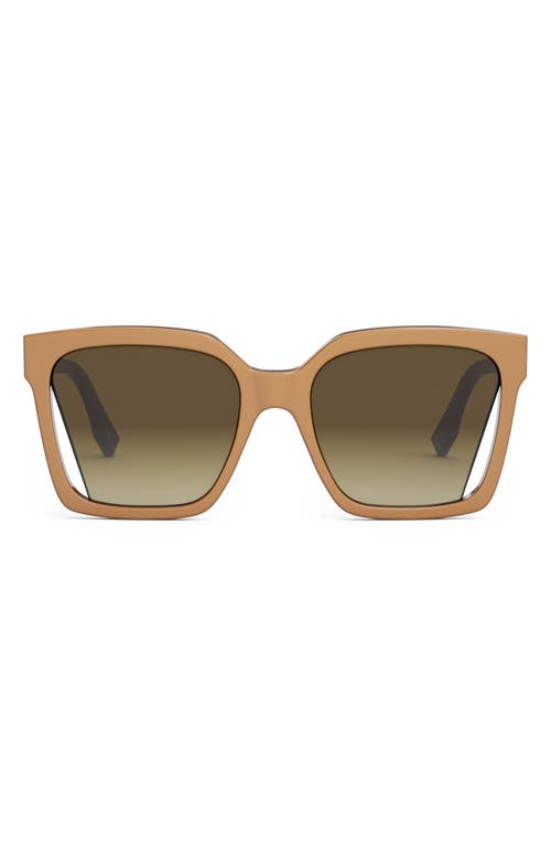 Fendi The  Way 55mm Geometric Sunglasses In Shiny Beige/gradient Brown