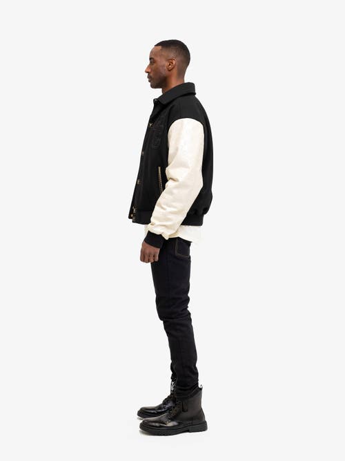 Shop Place Of Elms Collective Consciousness Varsity Bomber In Black