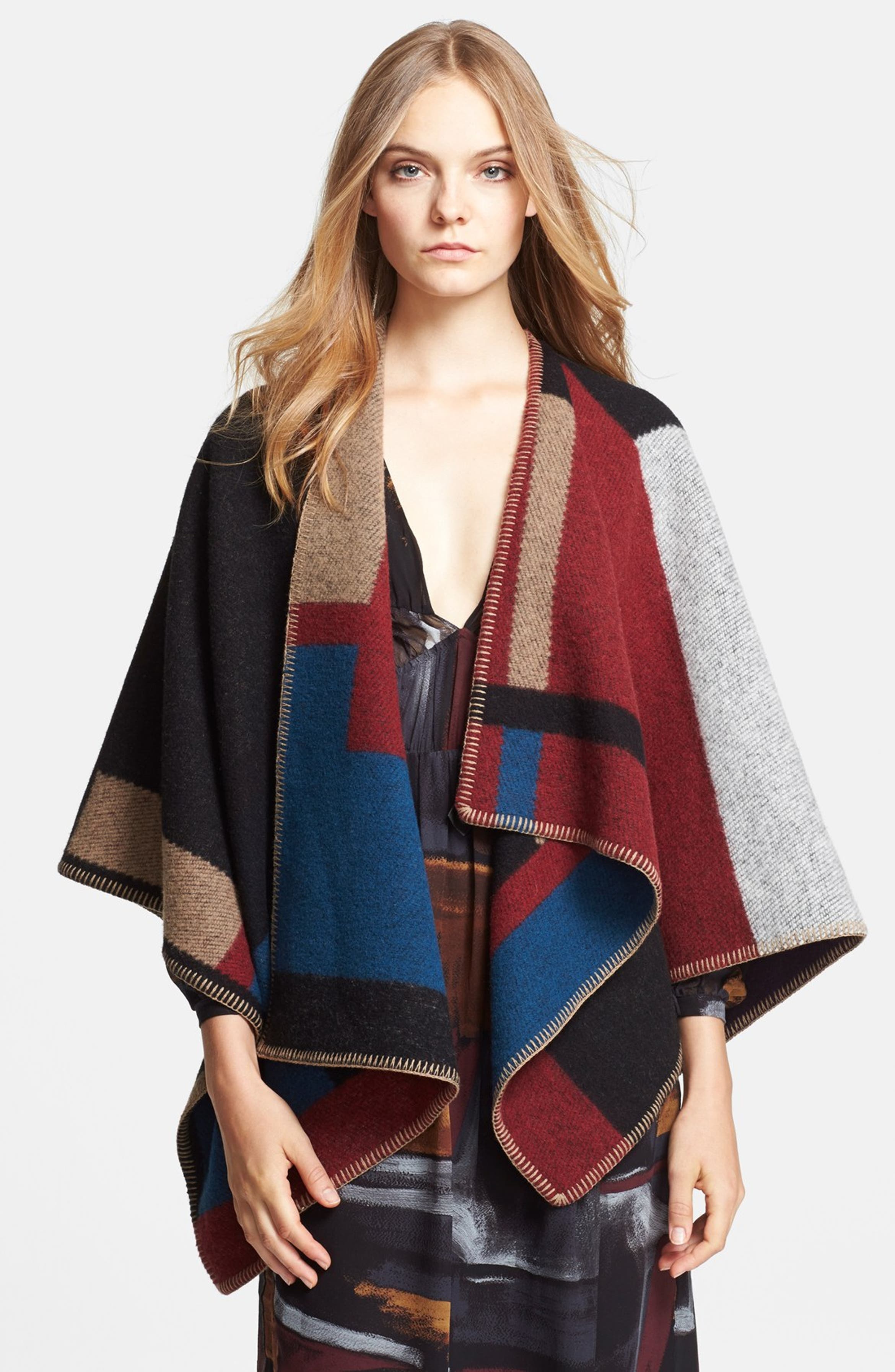 Burberry Prorsum Colorblock Wool Blanket Cape | Nordstrom