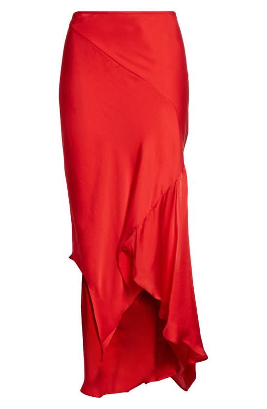 Shop Acne Studios Tido Silk Charmeuse Asymmetric Skirt In Bright Red