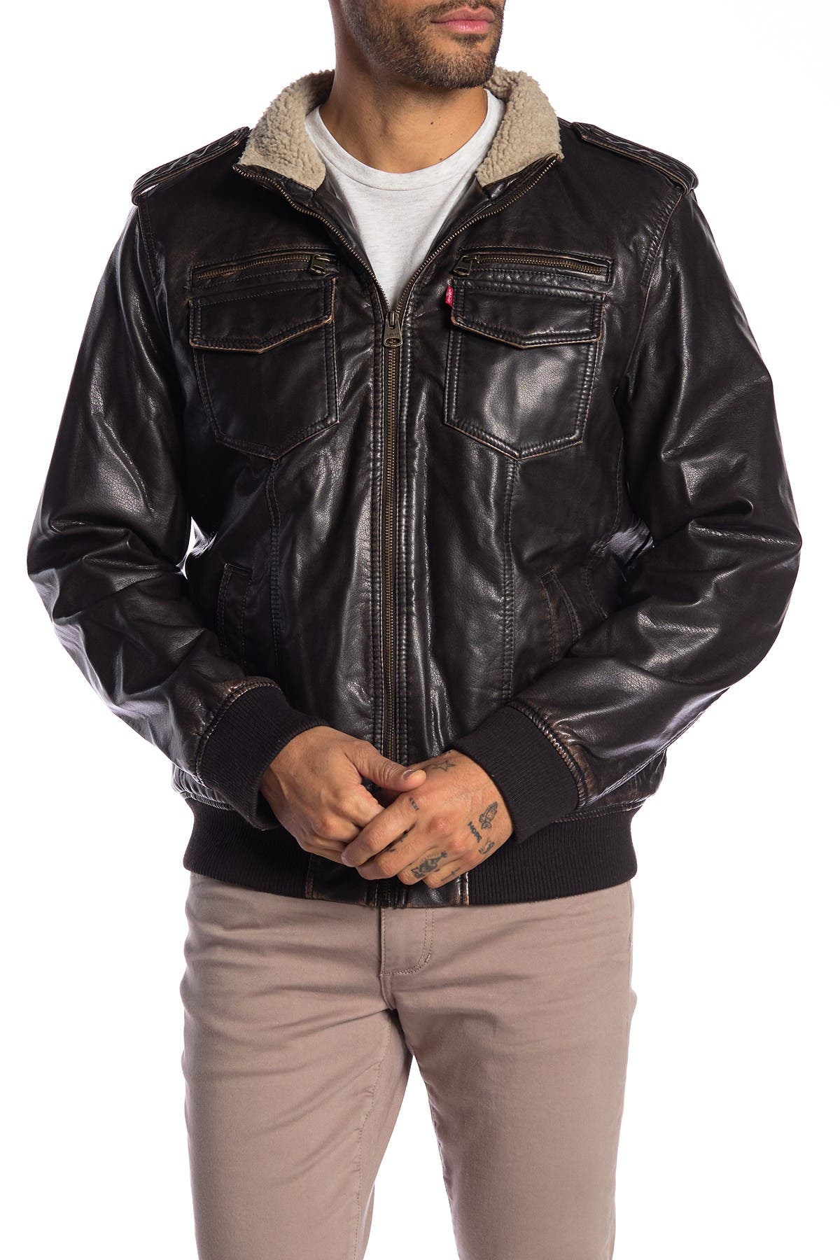 Faux Leather \u0026 Faux Shearling Bomber 