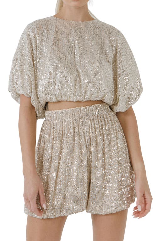 Shop Endless Rose Sequin Puff Crop Top In Ivory