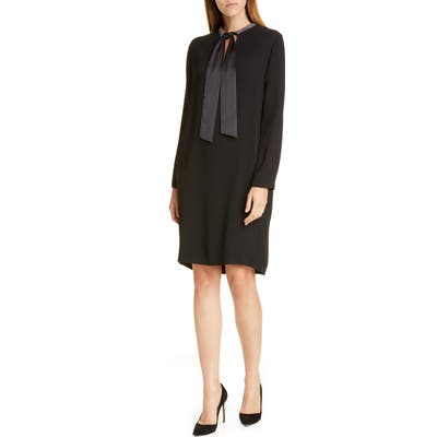 Fabiana Filippi Tie Neck Long Sleeve Shift Dress, US / 48 IT - Black