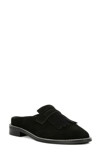 Rag & Co Lena Black Suede Walking Loafer Mules In Black