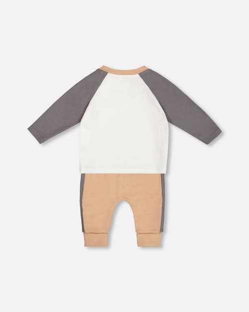 Shop Deux Par Deux Baby Boy's Organic Cotton Top With Pant Set Nougat With Printed Bears Face In Sesame