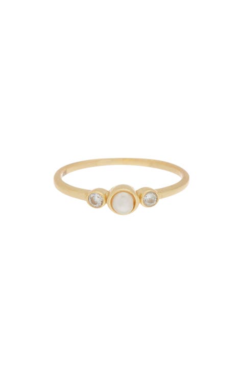 18K Gold Plated Sterling Silver Pearl & Cubic Zirconia Ring