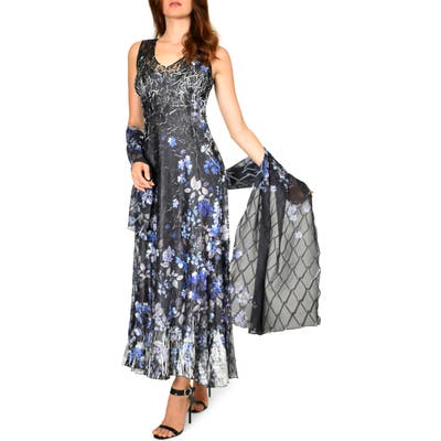 Komarov Lace-Up Back Charmeuse Maxi Dress, Blue