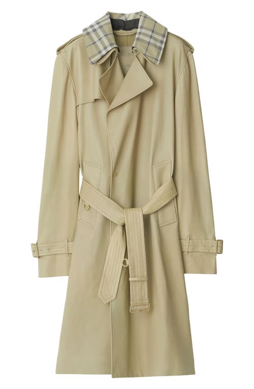 Plongé Leather Trench Coat with Removable Check Collar in Hunter