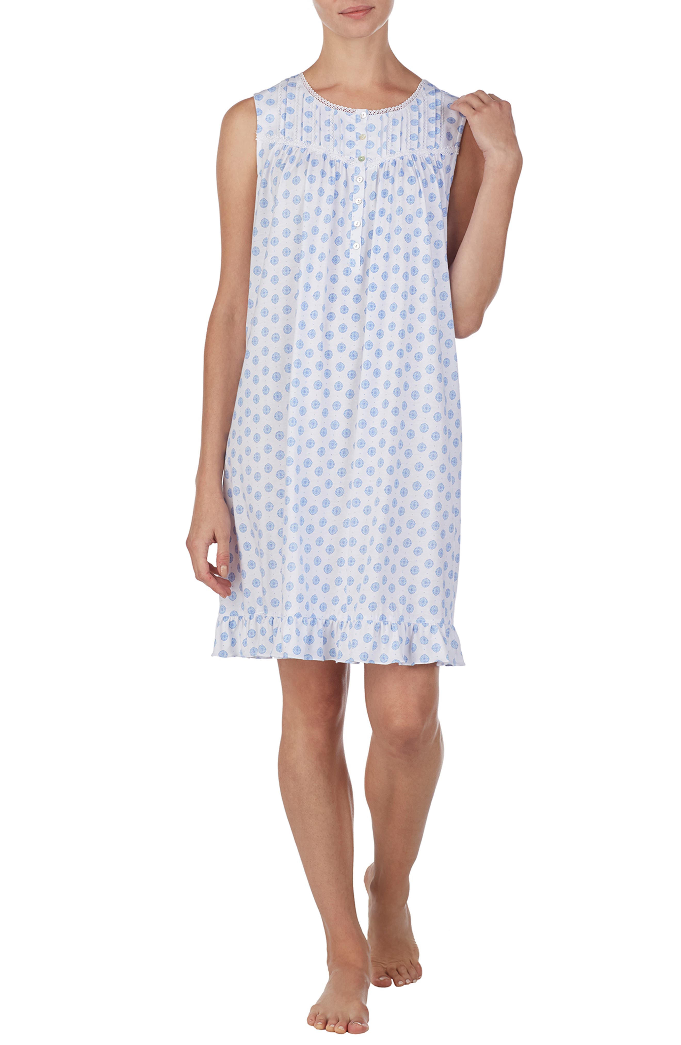 Eileen West Medallion Print Short Cotton Nightgown, White