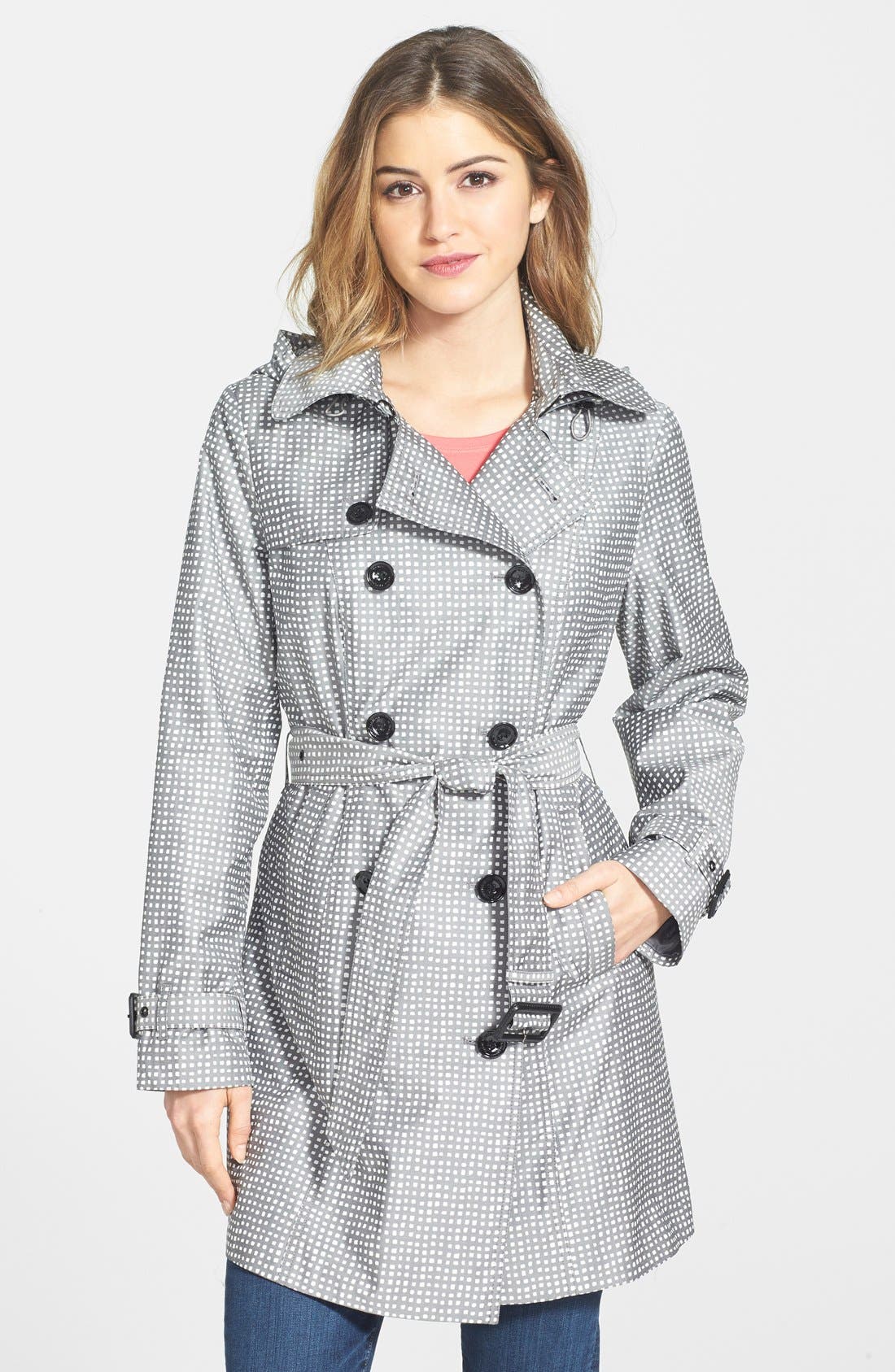 MICHAEL Michael Kors Gingham Print Hooded Trench Coat Nordstrom