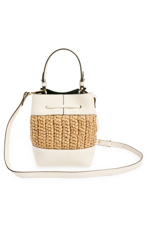 Strathberry Osette Raffia & Leather Bucket Bag In Vanilla