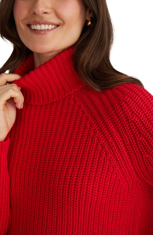 Shop 525 Stella Cotton Turtleneck Sweater In Cherry Red