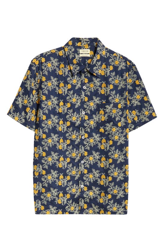 De Bonne Facture Mimosa Tree Print Camp Shirt In Navy/ Mimosa Branches