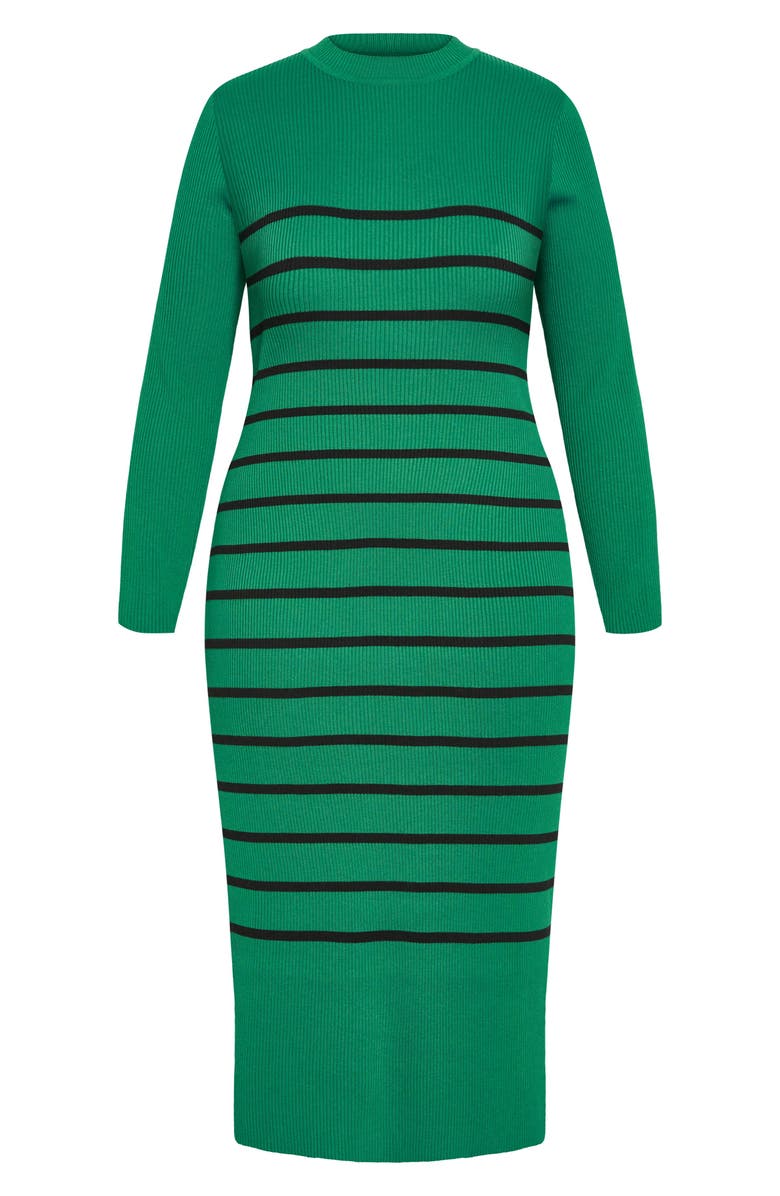 City Chic Maddie Stripe Long Sleeve Rib Dress, Alternate, color, Green/ Black Stripe