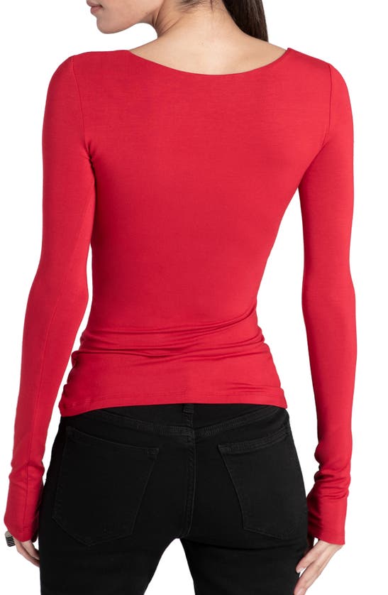 Marcella Yvonne Square Neck Jersey Top In Red