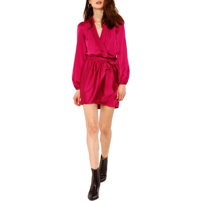Heartloom Shona Long Sleeve Satin Wrap Minidress, Pink