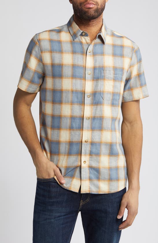 Shop Pendleton Dawson Plaid Short Sleeve Linen Blend Button-up Shirt In Tan/ Indigo Plaid
