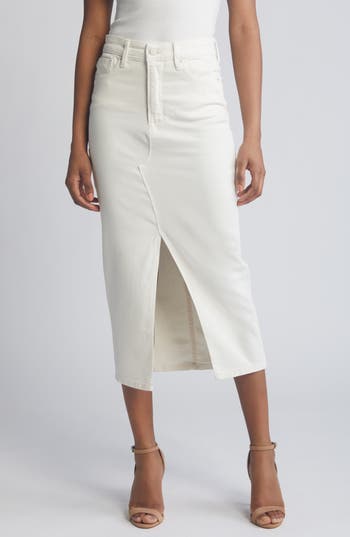 Shop Good American Denim Midi Skirt In Cloud White001