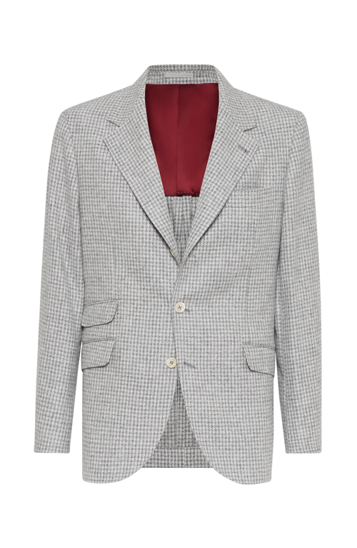 Shop Brunello Cucinelli Alpaca, Wool And Cotton Houndstooth Deconstructed Cavallo Blazer In Pearl Grey