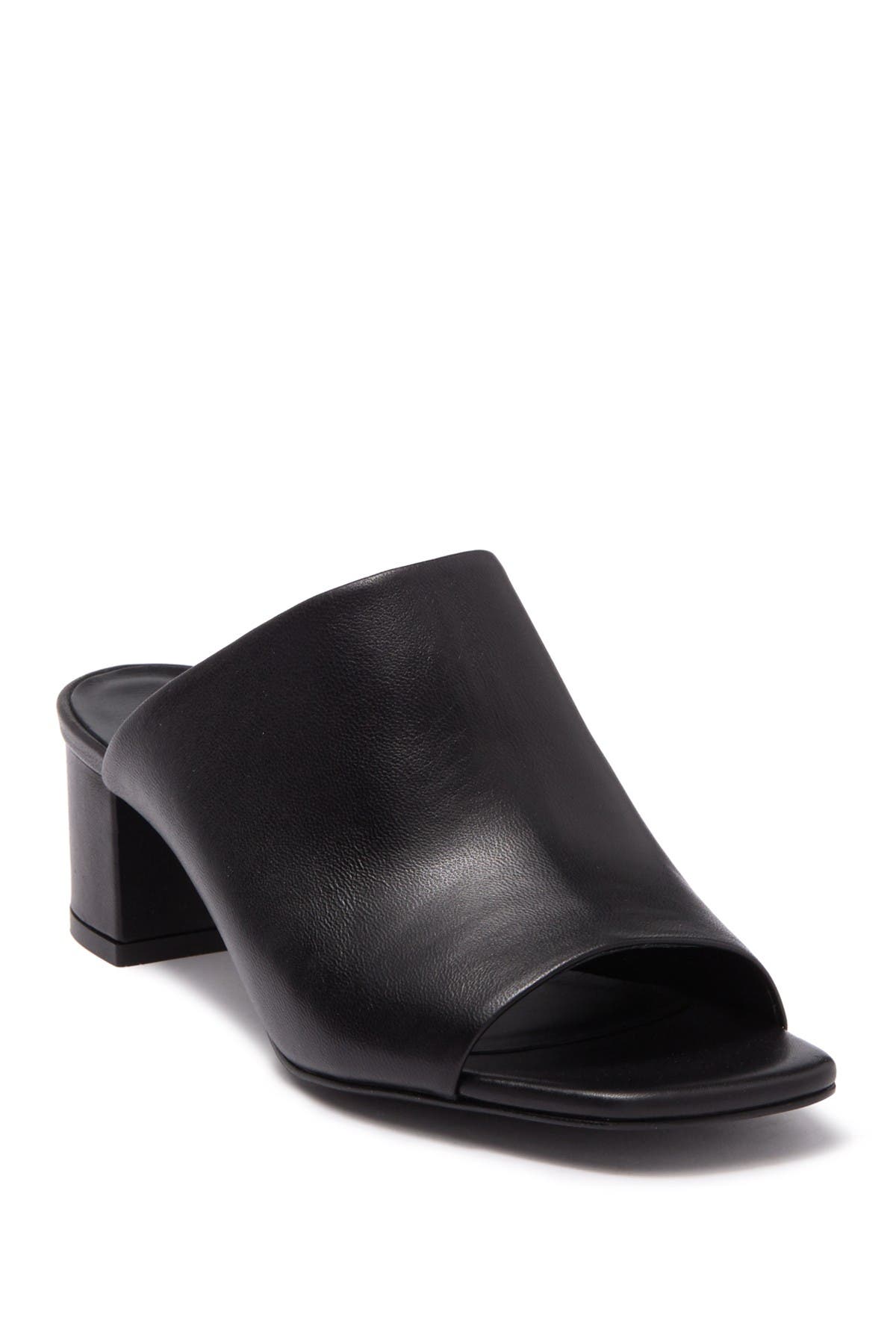 black leather slip on mules