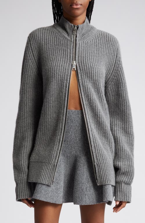 The Marcie Zip Front Wool & Cashmere Cardigan in Melange Grey