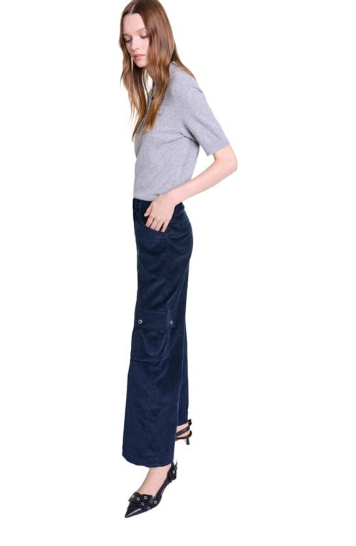 Shop Maje Velour Cargo Trousers In Navy