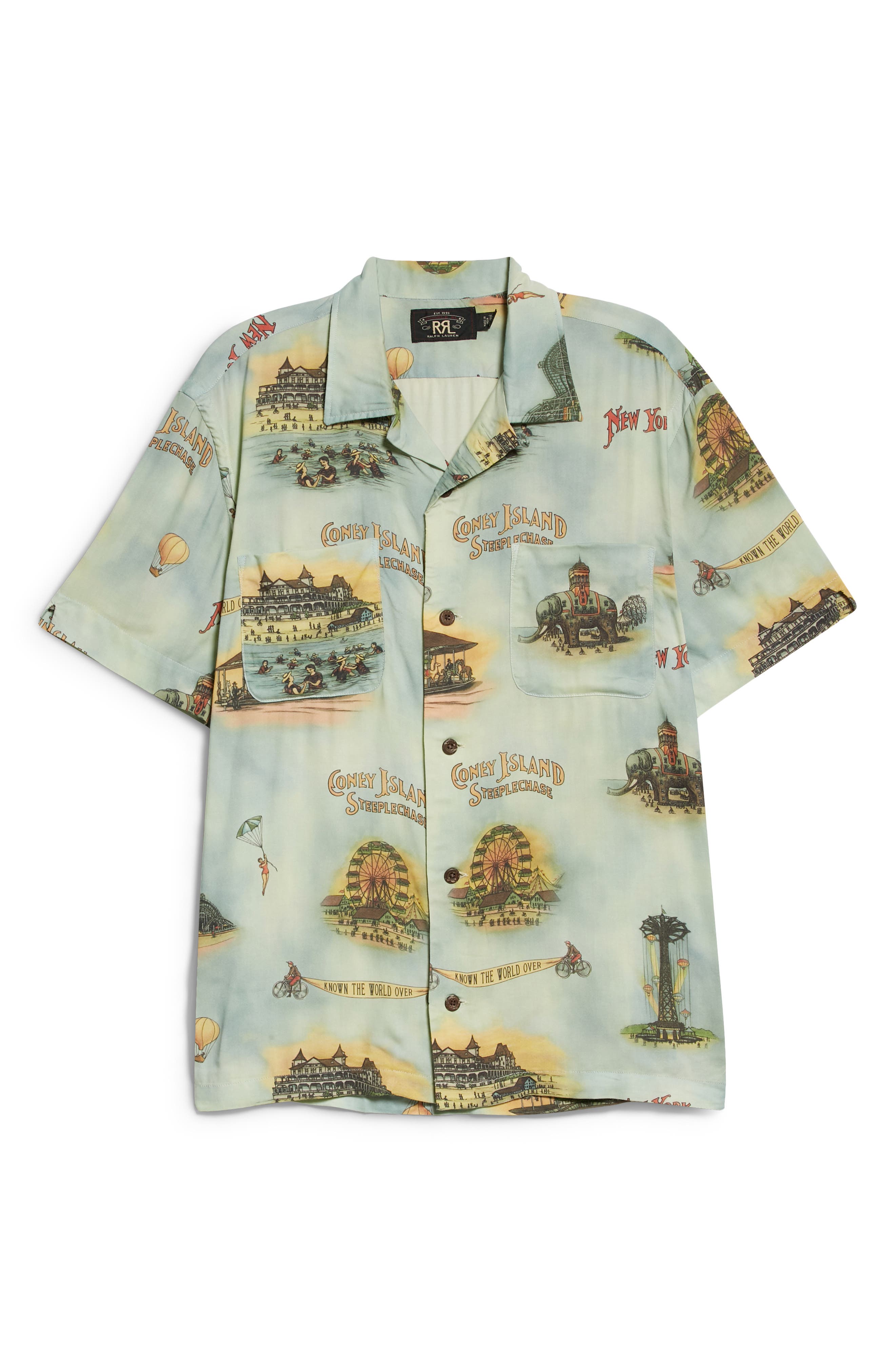 Men's Rrl Coney Island Print Short Sleeve Button-Up Camp Shirt