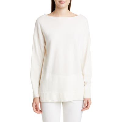 Lafayette 148 New York Boat Neck Merino Wool & Cashmere Sweater, White
