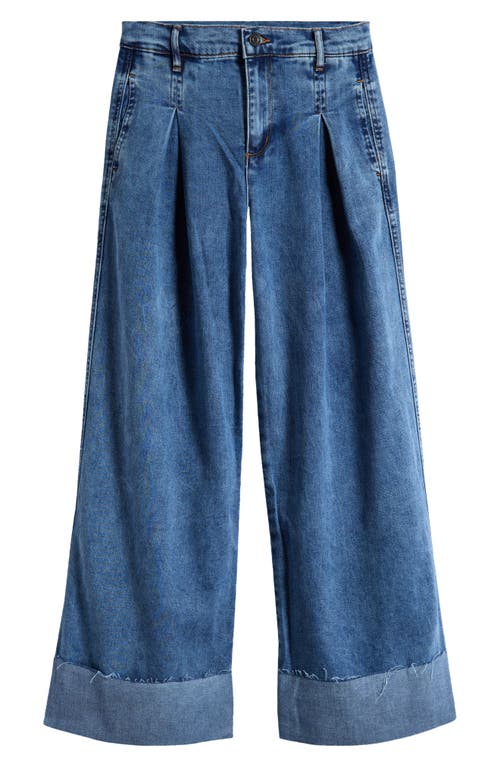 Tractr Kids' Pleated Cuffed Wide Leg Jeans in Indigo 