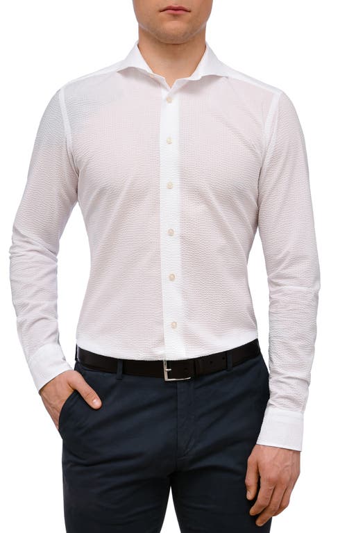 Emanuel Berg Slim Fit Solid White Seersucker Button-Up Shirt