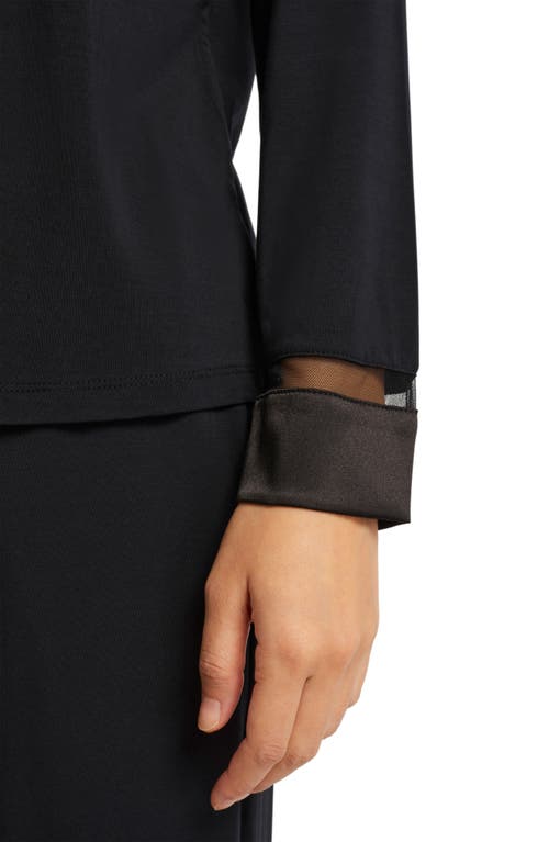 Fleur't Tuxedo Satin Trim Pajamas In Black