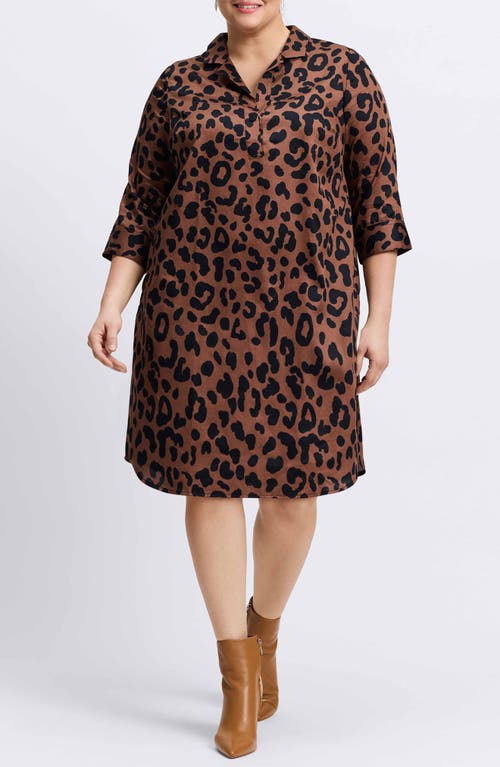 Shop Foxcroft Sloane Animal Print Popover Shirtdress In Brown