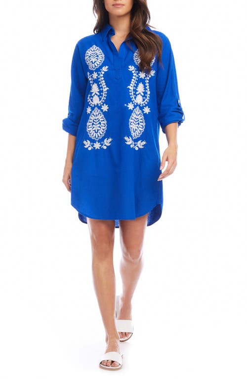 Karen Kane Embroidered Long Sleeve Shirtdress Blue W/Embroid at Nordstrom,