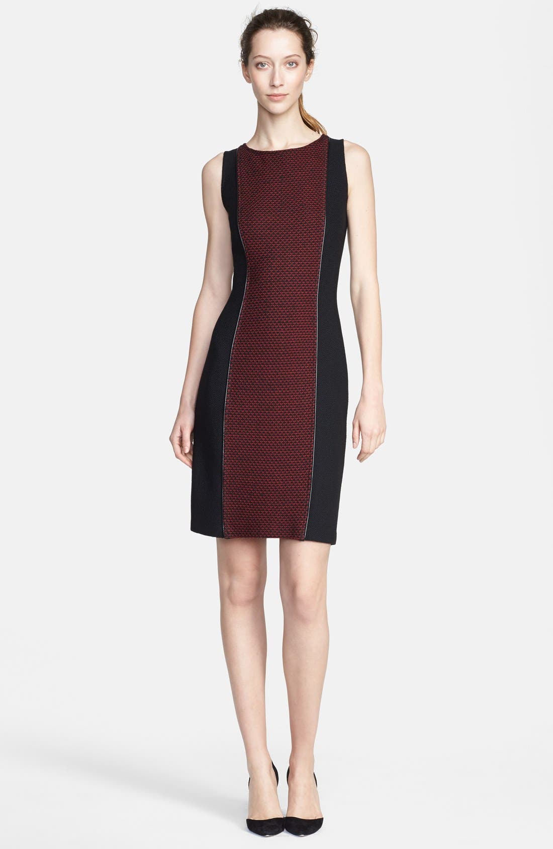 St. John Collection Bouclé Knit Dress with Leather Trim Nordstrom
