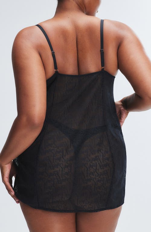 Savage X Fenty Signature Script Lace Chemise In Black Caviar