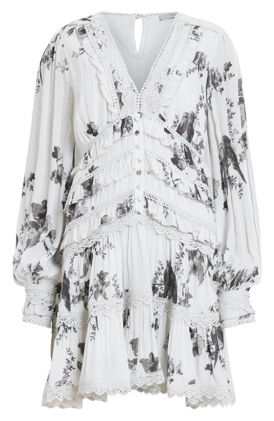 Shop Allsaints Zora Iona Floral Print Long Sleeve Dress In Off White