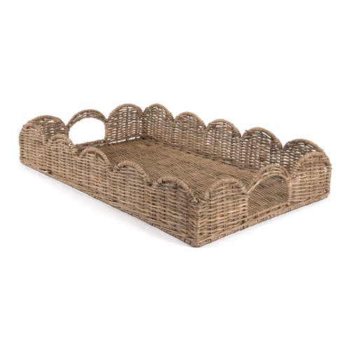 Happimess Scalloped 21.5in Southwestern Cottage Hand-woven Rattan Tray With Handles In Natural
