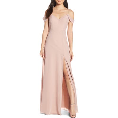 Jenny Yoo Priya Cold Shoulder Chiffon Evening Dress, 8 (similar to 1) - Pink