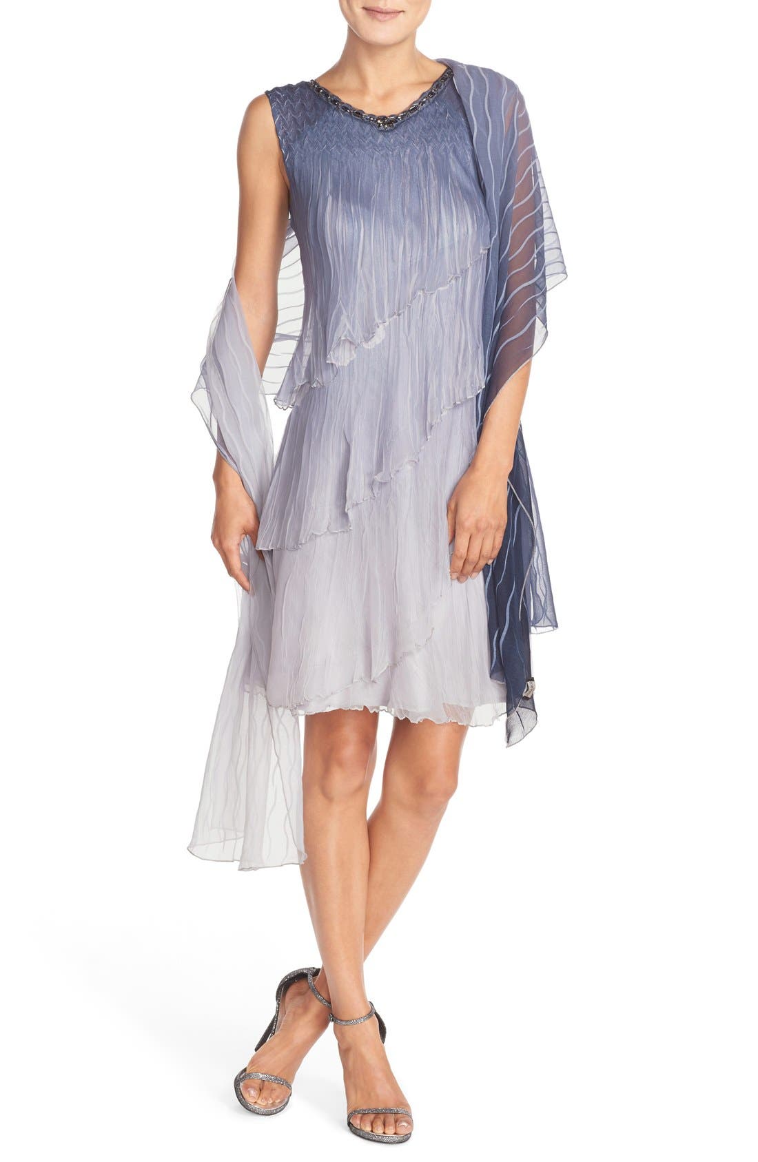 Komarov Embellished Chiffon A-Line Dress With Shawl | Nordstrom