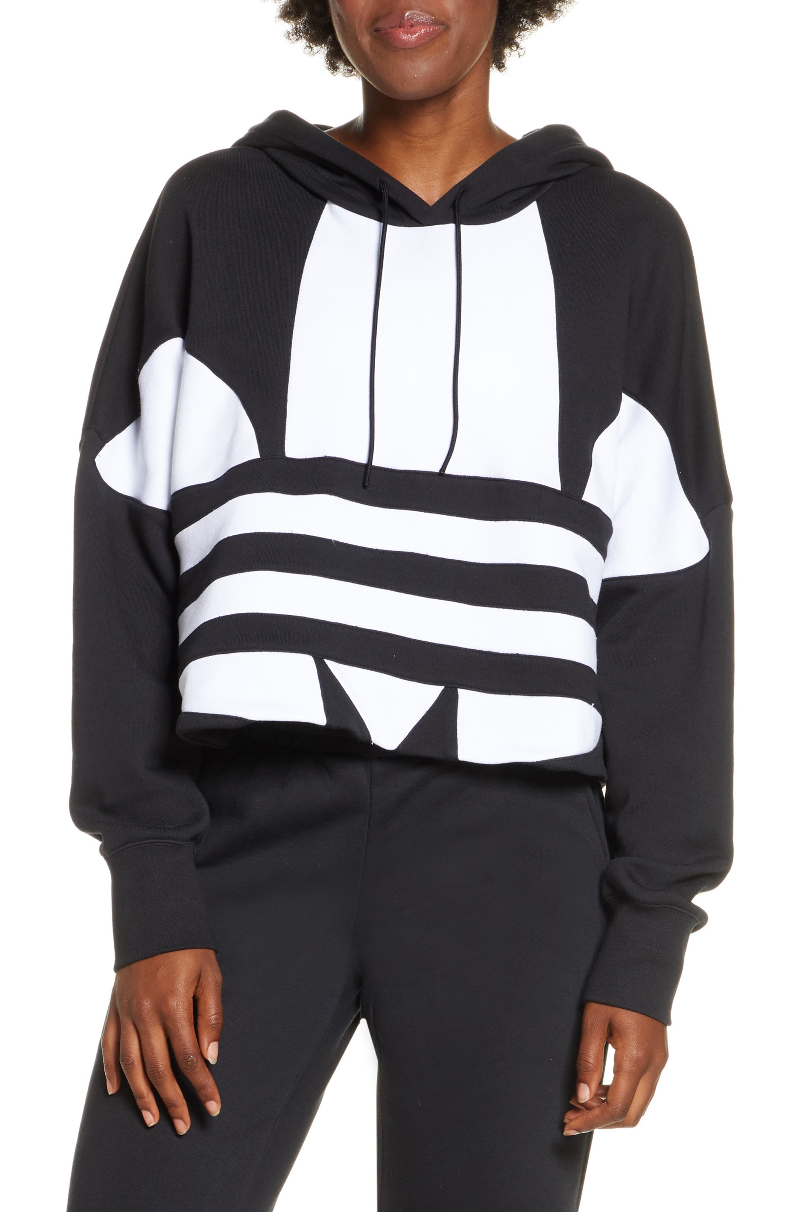 UPC 193105580918 product image for Women's Adidas Originals Big Trefoil Crop Hoodie, Size Small - Black | upcitemdb.com