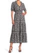 Thumbnail image number 1 of Max Studio Elbow Length Sleeve Print Tiered Maxi Dress