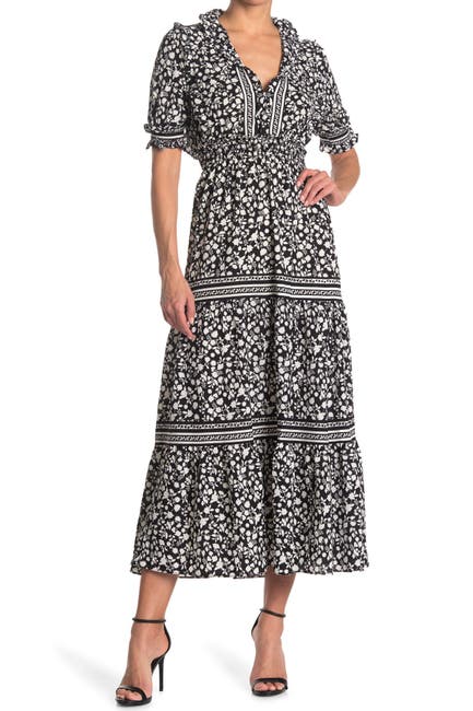 Image of Max Studio Elbow Length Sleeve Print Tiered Maxi Dress