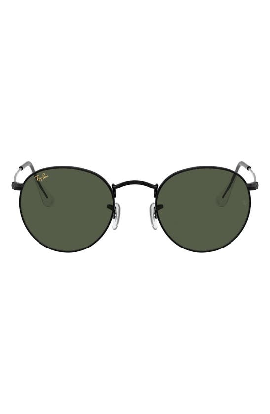 Ray Ban 47mm Round Sunglasses In Shiny Black/ Green