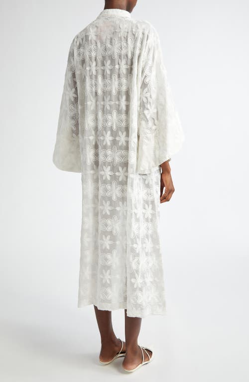 La Vie Style House Floral Embroidered Sheer Cover-up Caftan In White