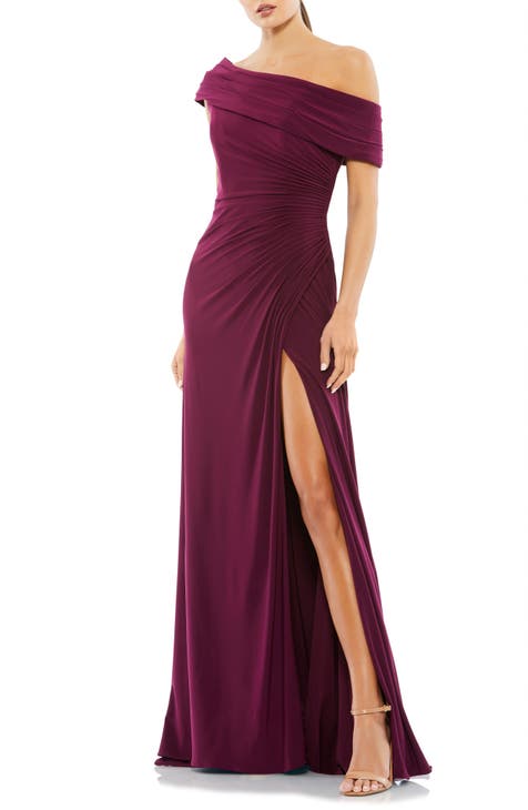 Ruched One-Shoulder Trumpet Gown